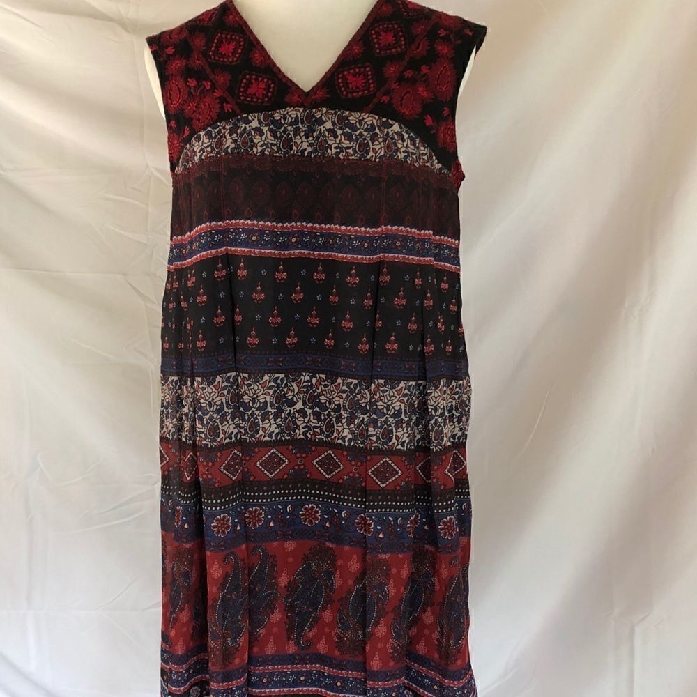 KAS New York Boho Embroidered Sleeveless Dress Paisley Mix Size Small